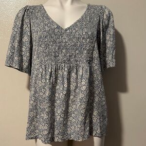 Wonderly Blue Floral Smocked Blouse